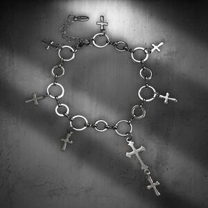 Stainless Steel Open Ring Cross Charm Chain Link Bracelet